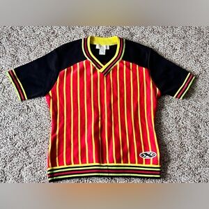 Vtg 90s Y2K Color Block Knit Tricot Knit Striped Top By Express Hong Kong - M